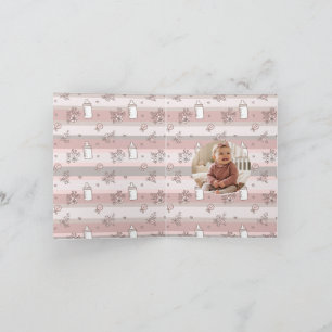 Dusty Pink Floral Baby Girl Photo Thank You Card