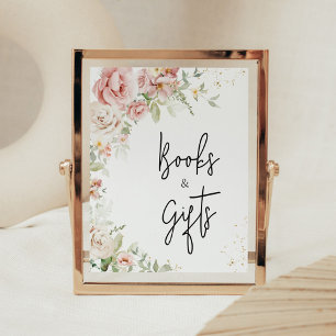 Dusty Pink Floral Baby Shower Books and Gifts Poster