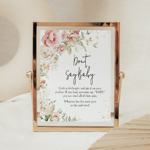 Dusty Pink Floral Baby Shower Don't Say Baby Poster