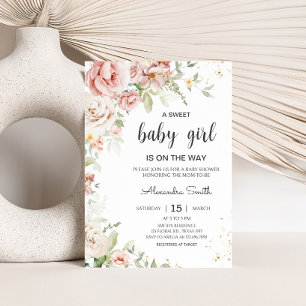 Dusty Pink Floral Baby Shower Invitation