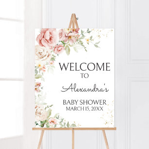 Dusty Pink Floral Baby Shower Welcome Poster