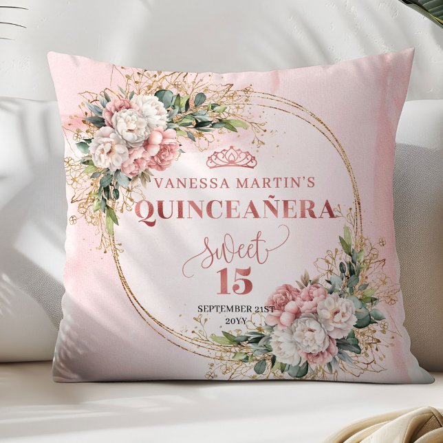 Dusty Pink Floral Best Gift Sweet 15 Pillow (Dusty Pink Floral Best Gift Sweet 15 Pillow)