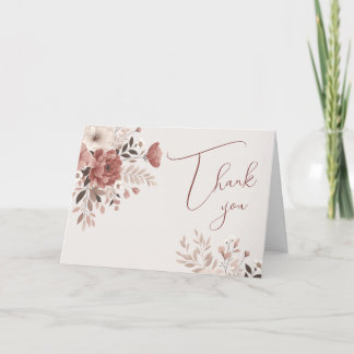 Dusty Pink Floral Boho Wedding Thank You Card