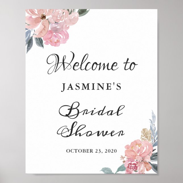 Dusty Pink Floral Bridal Shower Welcome Sign (Front)