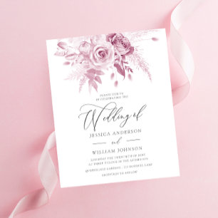 Dusty Pink Floral Budget Wedding Invitation