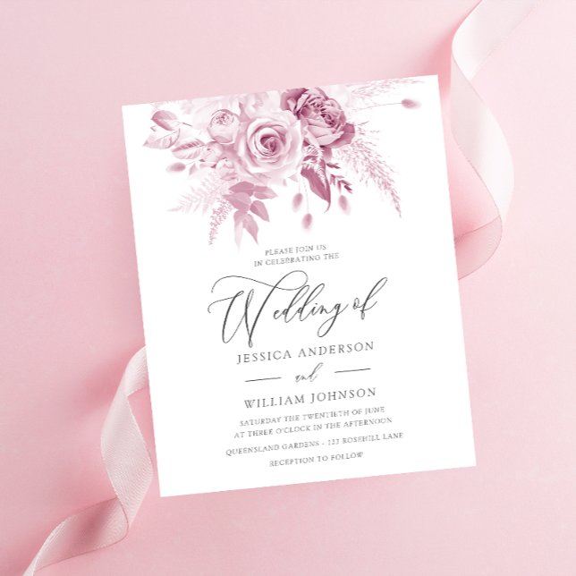 Dusty Pink Floral Budget Wedding Invitation (Creator Uploaded)