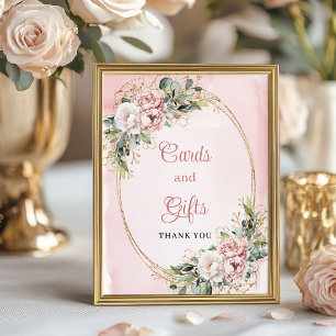 Dusty Pink Floral Cards and Gifts Baby Shower Sign