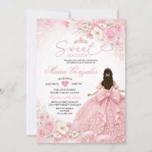 Dusty Pink Floral Charra Princess Sweet Sixteen Invitation