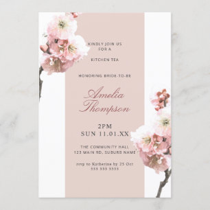 Dusty Pink Floral Cherry Blossom Bridal Shower Invitation