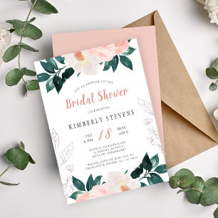Dusty pink floral elegant bridal shower invitation