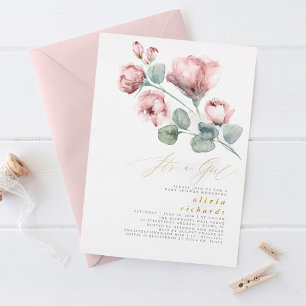 Dusty Pink Floral Elegant It's a Girl Baby Shower