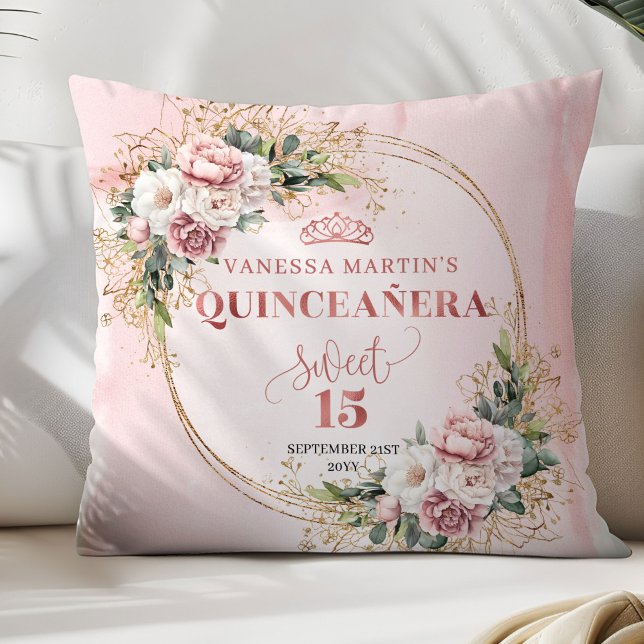 Dusty Pink Floral Eucalyptus Perfect Gift Quince  Cushion (Dusty Pink Floral Eucalyptus Perfect Gift Quince Pillow)