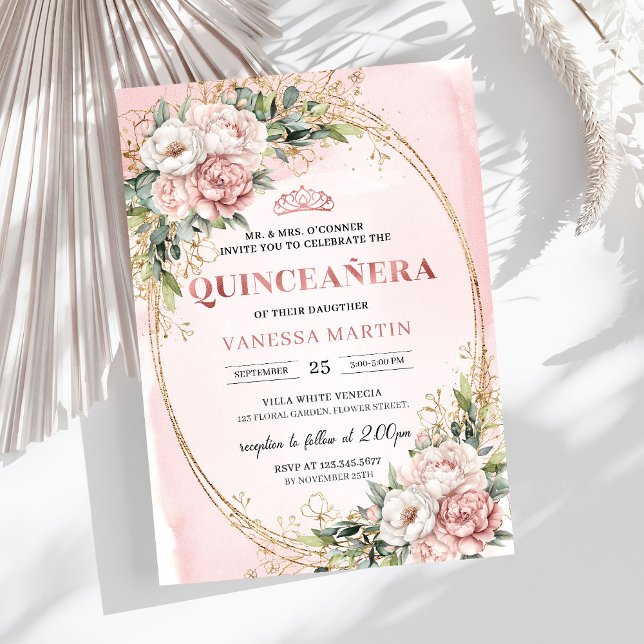 Dusty Pink Floral Eucalyptus Quinceañera Birthday  Invitation (Dusty Pink Floral Eucalyptus Quinceañera Birthday Invitation

)