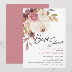 Dusty Pink Floral Fall Bridal Shower Invitation