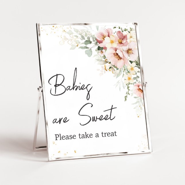 Dusty Pink Floral Greenery Babies are Sweet Poster (Dusty Pink Floral Baby Shower Babies are Sweet Sign)