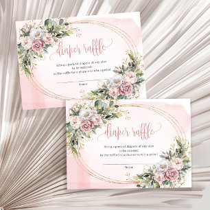 Dusty Pink Floral Greenery Girl Baby Raffle Slip Enclosure Card