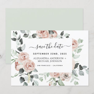 Dusty Pink Floral Greenery Save the Date  Invitati Invitation