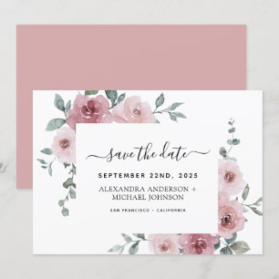 Dusty Pink Floral Greenery Save the Date Invitati Invitation