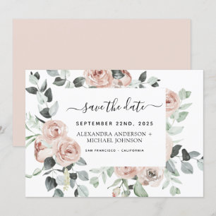 Dusty Pink Floral Greenery Save the Date Invitation