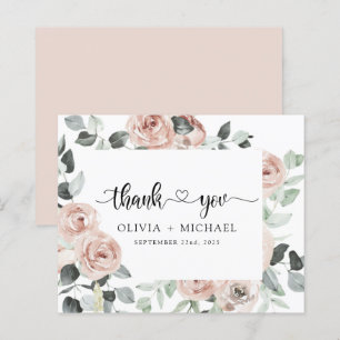 Dusty Pink Floral Greenery Thank You Invitation