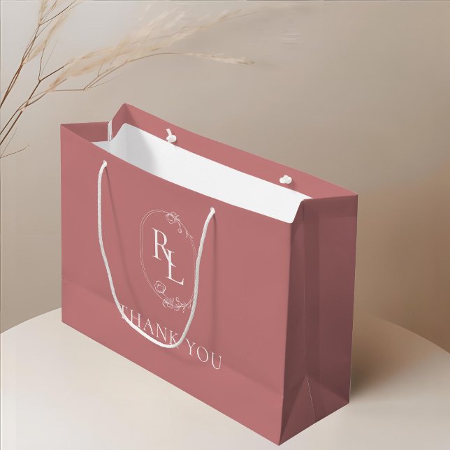 Dusty Pink | Floral Monogram Wedding Thank You Large Gift Bag (Creator Uploaded)