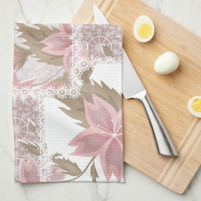 Dusty Pink Floral Patchwork Kitchen Towel (Quarter Fold)