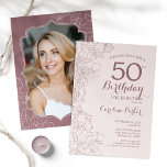 Dusty Pink Floral Photo 50th Birthday Party Invitation<br><div class="desc">Dusty Pink Floral Photo 50th Birthday Party Invitation. Minimalist modern design featuring botanical outline drawings accents and typography script font. Simple trendy invite card perfect for a stylish female bday celebration. Can be customised to any age. Printed Zazzle invitations or instant download digital printable template.</div>
