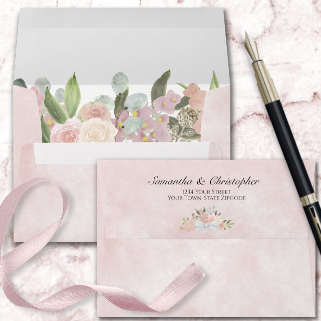 Dusty Pink Floral Rustic Boho Chic Wedding Envelope (Creator Uploaded)