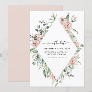 Dusty Pink Floral Save the Date Greenery Invitation