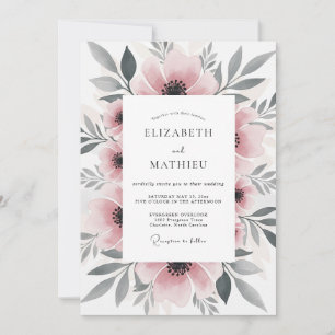 Dusty Pink Floral Spring Wedding Invitation