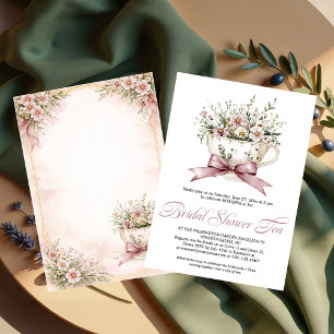 Dusty Pink Floral Teacup Bridal Shower Tea Invitation