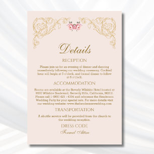 Dusty Pink Floral Vintage Wedding Details  Enclosure Card
