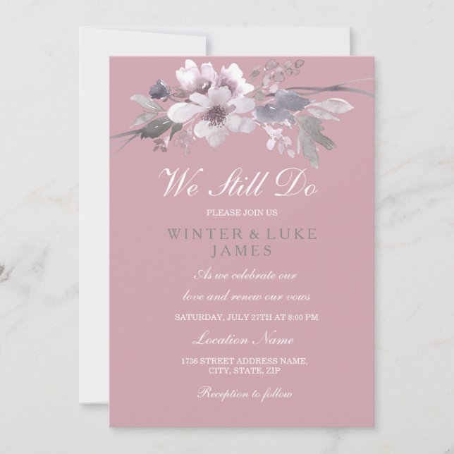 Dusty Pink Floral Vow Renewal Anniversary Invite (Front)