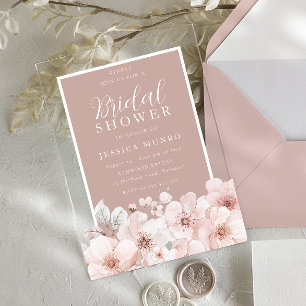 Dusty Pink Floral Watercolor Frame Bridal Shower Acrylic Invitations