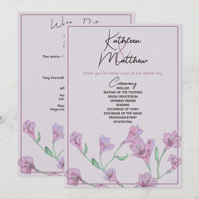 Dusty Pink Floral Watercolor Wedding Programme (Front/Back)