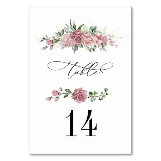 Dusty Pink Floral Wedding   Table Number