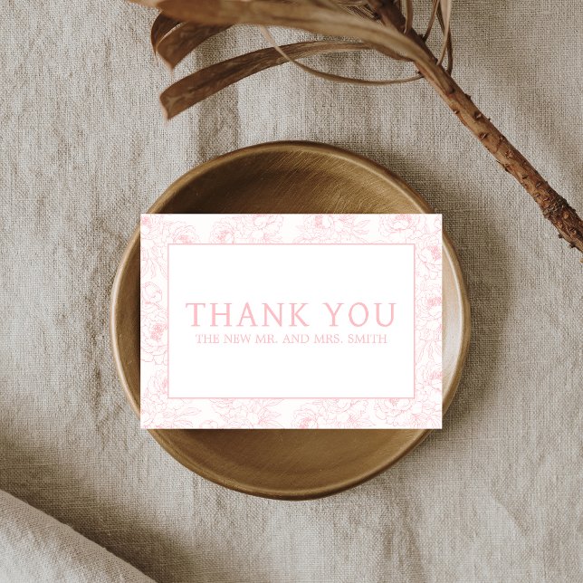 Dusty Pink Floral Wedding Thank You Card (Dusty Pink Minimalist Floral Wedding Thank you Card)