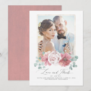 Dusty Pink Floral Wedding Thank You Invitation