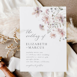 Dusty Pink Floral Wildflower Wedding Invitation