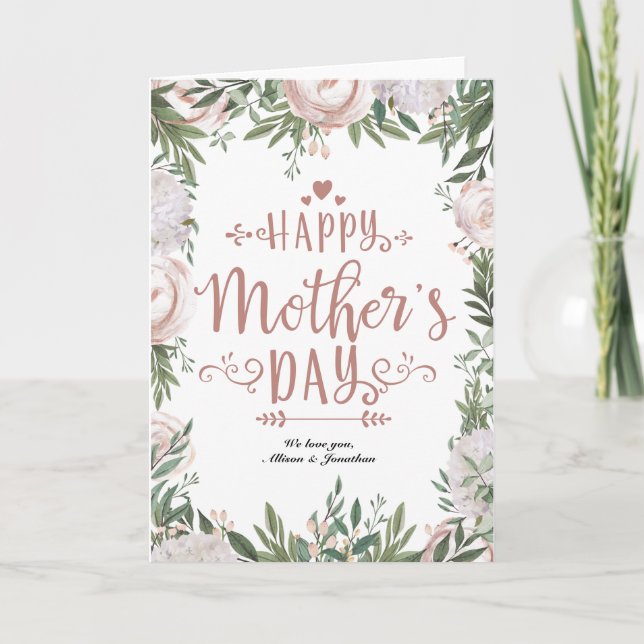 Dusty Pink Floral Wreath Happy Mothers Day Card (Front)