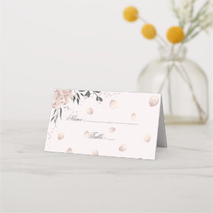 dusty pink flower black leaves & petals place card