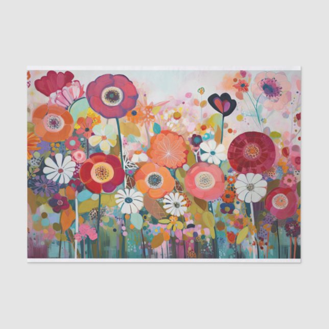 Dusty Pink Flowers Abstract Painting Decoupage Tissue Paper (Front)