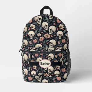 Dusty Pink Flowers and Skulls Printed Backpack