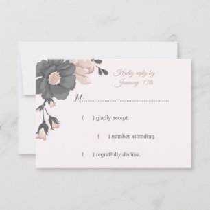 dusty pink flowers, buds & petals RSVP card