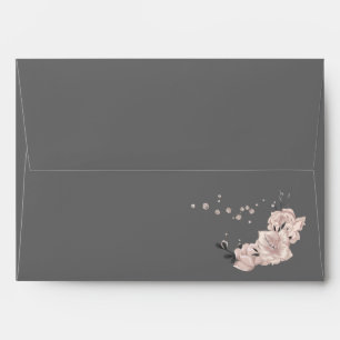 dusty pink flowers dark grey wedding envelope
