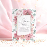 Dusty Pink Flowers Elegant Girls Baptism Invitation<br><div class="desc">Dusty rose floral romantic baptism invitations</div>