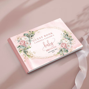 Dusty Pink Flowers Eucalyptus Girl Shower Sign In  Guest Book