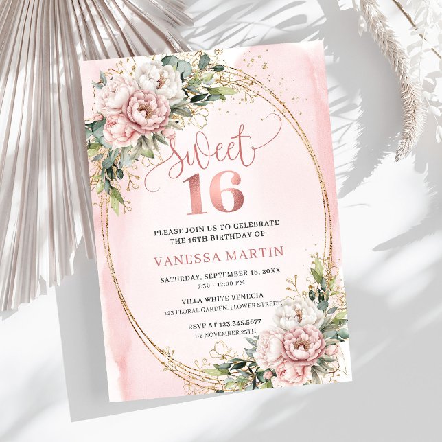 Dusty Pink Flowers Eucalyptus Sweet 16 Invitation (Dusty Pink Flowers Eucalyptus Sweet 16 Invitation)