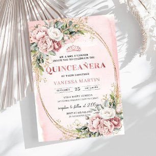 Dusty Pink Flowers Greenery 15th Birthday Invites