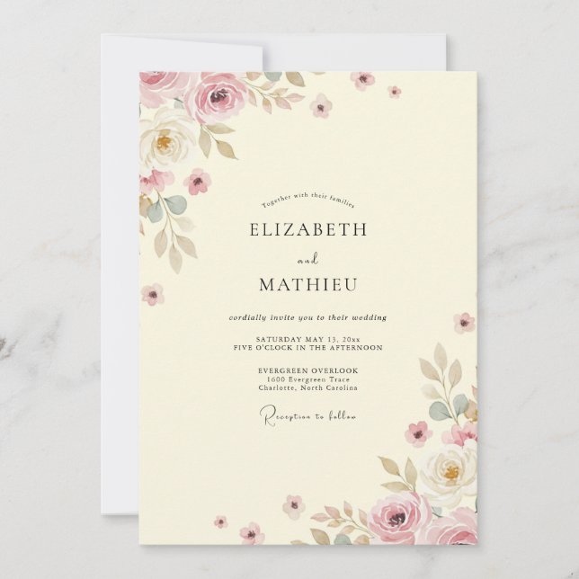 Dusty Pink Foliage Eucalyptus Wedding Invitation (Front)